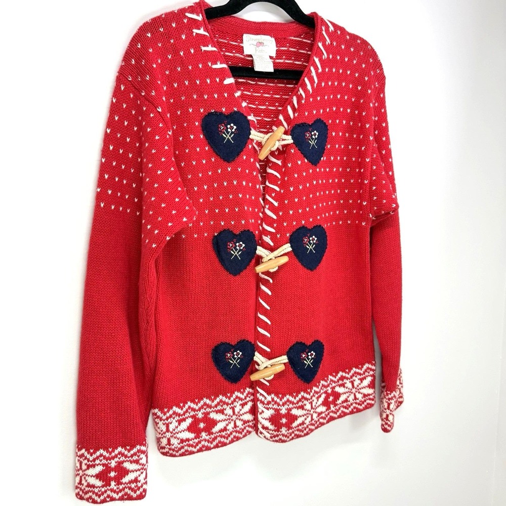 Vintage Strawberry Fair Red/Blue/White‎ Knit Girls Cardigan Size 10/12 - Picture 2 of 8